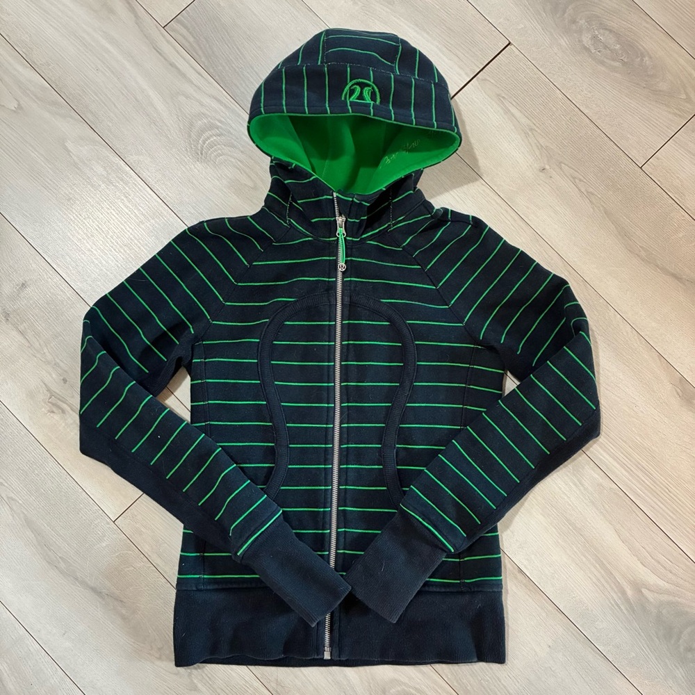 lululemon athletica Black and Green Striped Hoodie
